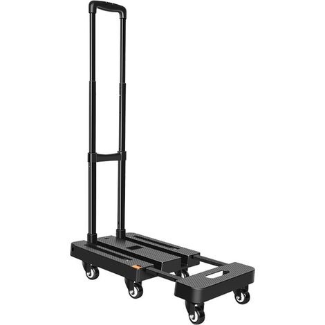 Chariot utilitaire pliable avec 6 roues et 2 cordes élastiques, plate-forme de charge de 500 lb, diable pour voyage, bagages, courses, noir (1/5)