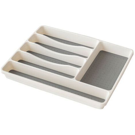 Range-couverts 6 Compartiments Rangement Tiroir Cuisine 41 x 33 x 5 cm,Couche Antidérapante,Blanc/ Anthracite (1/4)