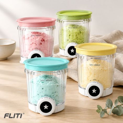 FLITI- Lot de 4 Pots Creami Deluxe pour Sorbetière NC701EU/NC700 - 480ml, PC Sans BPA, Compatible Lave-vaisselle, Couvercles Colorés (1/5)