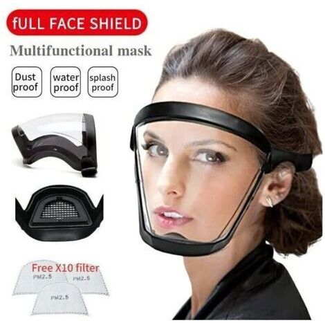 BUNTHAUS 2pcs Masque facial transparent Bouclier intégral Lunettes de sécurité Masque de protection des yeux Coupe-vent Anti-poussière Casque intégral anti-éclaboussures (1/4)