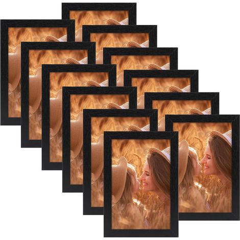 Cadre Photo 10x15 Noir Lot de 12, Cadres Classique pour Photos, Images et Souvenirs, Horizontal ou Vertical sur le Mur ou la Table (1/5)