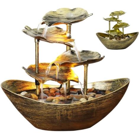 Fontaine de Table Intérieur, Ornements d'eau Courante de Fontaine de Feuille de Lotus, Décor de Table Zen en Métal avec Lumières LED, pour la Décoration de la Maison L'ameublement de Bureau Chambre (1/5)