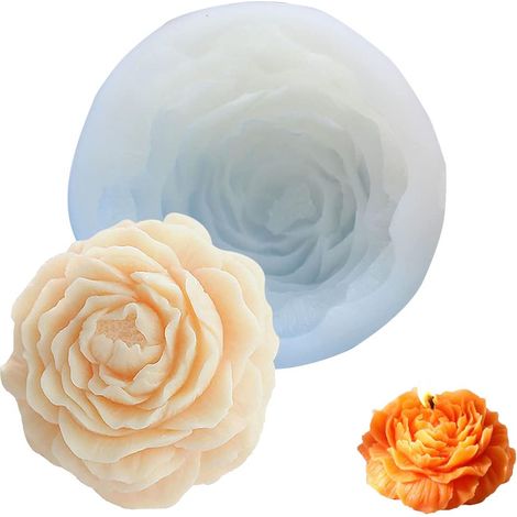 Grand Moule en Silicone Pivoine,Moule De Bougie Pivoine Fleur,Silicone Bougie Verser Moules(9.2 4,3CM) (1/5)