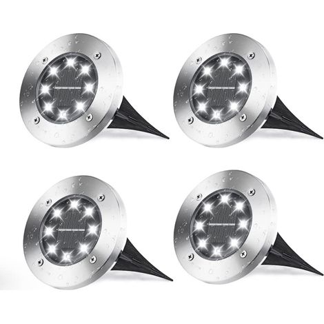 Lot de 4 lampes solaires extérieures 8 LED étanche IP65 spot décoratif pour terrasse pelouse chemin jardin lumière blanche (1/5)