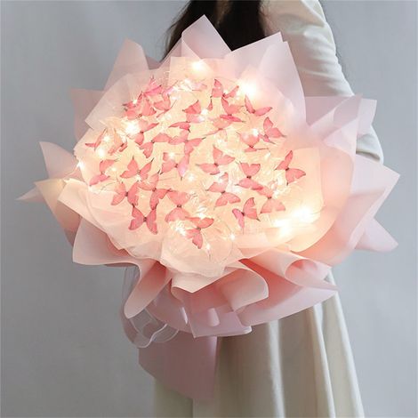 Butterfly Bouquet - LED Lights - Artificial Flowers - Wire Stem DIY Kit - Battery Powered - Home Room Decor - 52 Pieces (1/5)