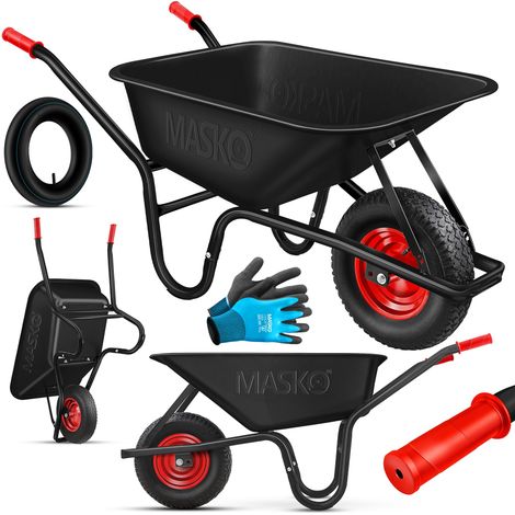 Masko – Brouette de jardin 100 L – Charge maximale 250 kg – Cadre en acier galvanisé – Pneus gonflables 16 pouces tout-terrain (1/5)