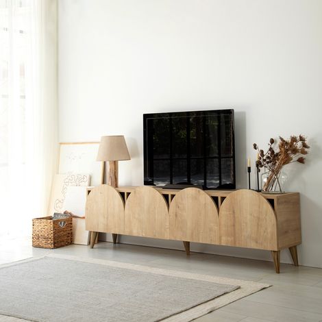 Mobile Porta tv Visco, 4 Vani, 4 Ante, Apertura a Ribalta, 180x35x50h cm Marrone Rovere (1/5)
