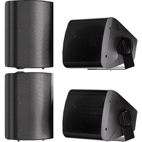 Etanche Enceintes d'extérieur 5.25 Pouces avec 300 Watts de Basses puissantes, Couverture sonore stéréo à Large Plage, durabilité par Tous Les Temps (2 Paires, Noir) (1/5)