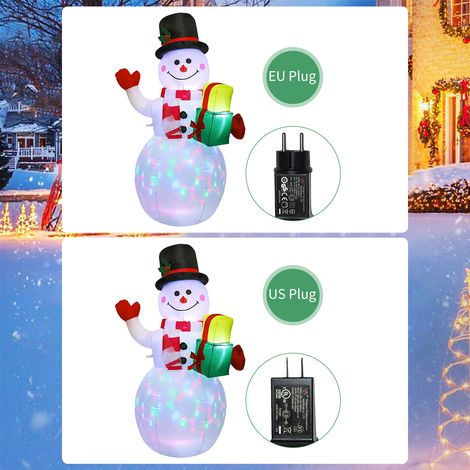 Aufblasbare Weihnachtsdekoration in Form eines Schneemanns (1,5 m) mit rotierenden, mehrfarbigen LED-Lichtern und Befestigungsspießen, ideal zum Dekorieren von Garten, Hof oder Gartenparty. (1/2)