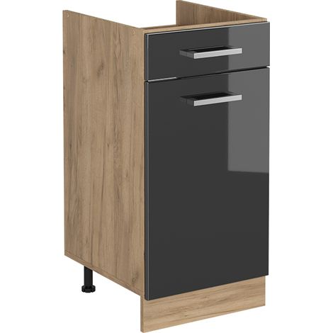 Mueble bajo de cocina R-Line, Antracita alto brillo/Roble dorado, 40 cm sin encimera, Vicco (1/5)