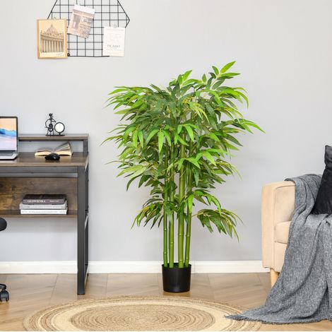 Bambou artificiel 140 cm en plastique, plante en pot verte, 780 feuilles HAVRYA (1/5)