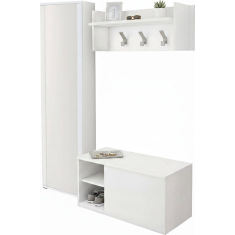 Dmora - Eingangsmöbel Mirtilla, Moderner Eingang mit Kleiderbügel, Möbel mit Schuhregal, Schrank mit Spiegel, Cm 50x32h182, Weiß, mit verstärkter Verpackung