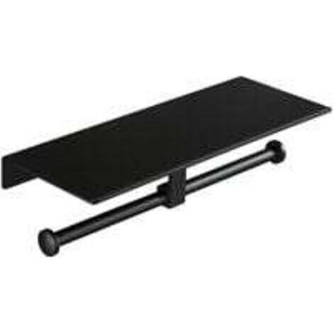 Porte-papier toilette sans perçage avec étagère pour téléphone portable, fixation murale double pour salles de bains (noir) (1/5)