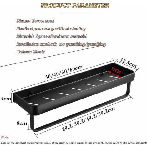 Porte-Serviettes - 50 Cm - Alliage D'aluminium - Finition Noir Mat - Murale (1/4)