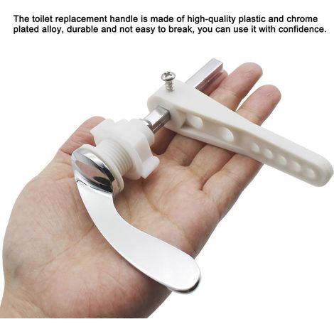 Poignée de chasse d'eau de rechange pour réservoir de toilette, en plastique durable et métal, compatible avec tous les modèles de toilettes. (1/5)
