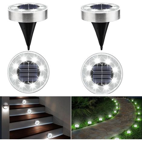 4 pièces 8LED lampes de jardin solaires, lampes de pelouse solaires étanches IP68, marche/arrêt automatique, aucun câblage requis-lumière blanche (1/5)