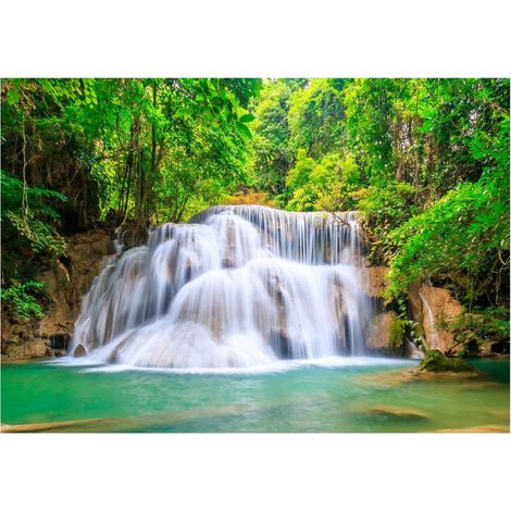 Papier peint 3D cascade dans la forêt, décoration murale imperméable pour salle de bain – 200 x 140 cm Wallarena (1/4)