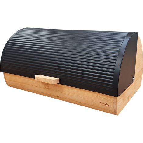 Briebe BB1162 Panera para Guardar Pan de Mesa Madera Bambú, Tapa Deslizante Bread Box Almacenamiento Bollería  Negro