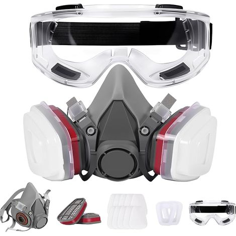 Masque Anti Poussiere avec Cartouche, Masque de Protection Respiratoire Réutilisable, Masque a Gaz pour Peinture, Chantier, Travaux, Phytosanitaire, Résine Époxy, Ponçage, Bricolage (1/5)