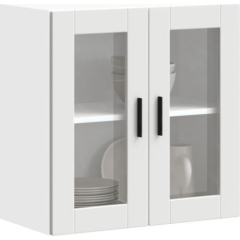 Armoire murale de cuisine avec porte en verre-Armoire suspendue de rangement Porto blanc 637221 (1/5)
