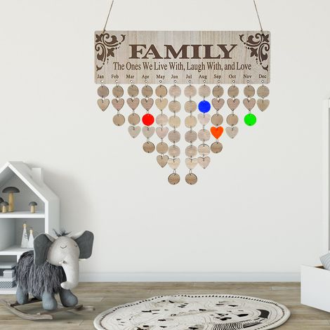 Calendrier d'anniversaires familial avec étiquettes, tableau mural en bois à faire soi-même, plaque calendrier de rappel d'anniversaires, cadeau pour maman (1/5)