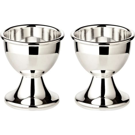 Lot de 2 Coquetiers Classiques en Métal Argenté pour Table de Petit-Déjeuner, Hauteur 5 cm - PANGIVO (1/5)