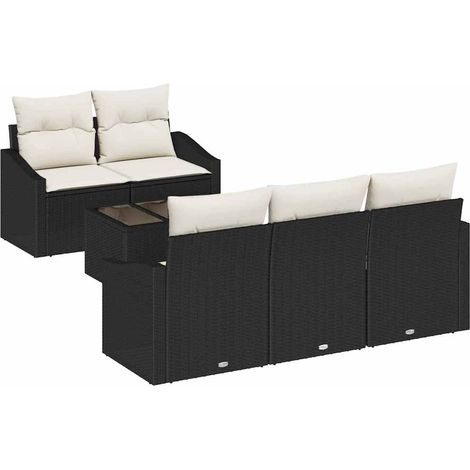 Sofa Set with Cushion 6 pcs Black and Cream Poly Rattan vidaXL