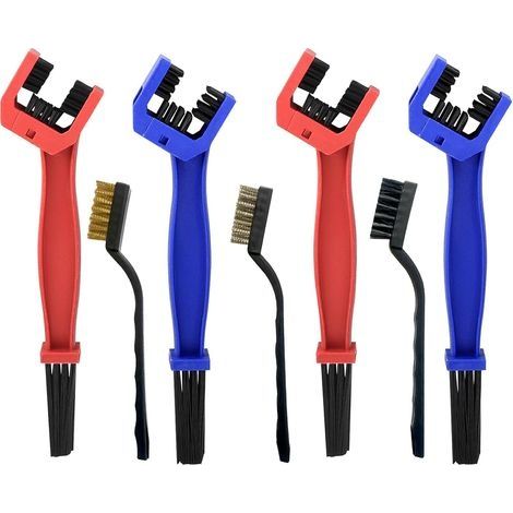 7 Pièces Brosse Chaine Moto, Brosse Nettoyer Velo, Vélo de Montagne et Brosse de Nettoyage pour Chaîne pour Scooter, Vélo, Graisse Chaine Moto(Rouge, Bleu) (1/4)