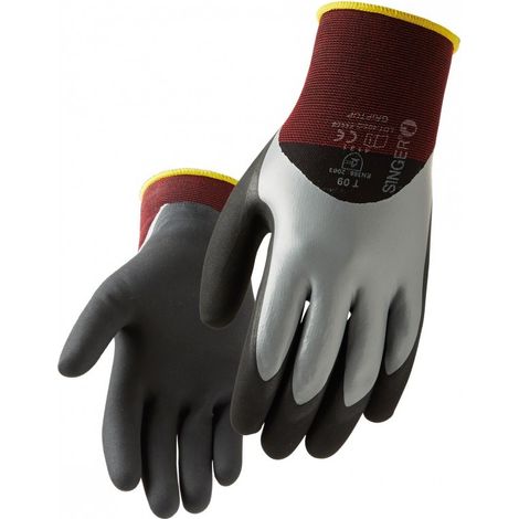 Gant manutention légère SINGER Taille 9 Nitrile Milieu humide ou huileux Double enduction dos aéré Poignet élastique (1/4)