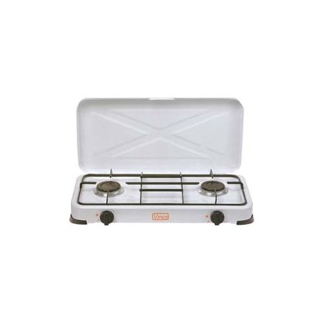 FORNELLO A GAS GPL A 2 FUOCHI CON COPERCHIO  cm.57x33x10h.