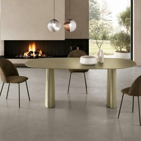 Table à manger design en verre finition vert organique 220 cm ALBA (1/5)