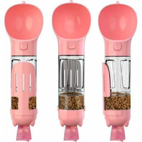 Green Mobility-Chien Bouteille D'Eau Pour La Marche Distributeur D'Eau Portable Pet Voyage MultiFonctionnelle Tasse D'Eau Boite Alimentaire Avec Pelle Merde, Rose (1/5)
