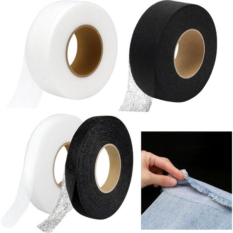 4 Pièces Ourlet Thermocollant, Largeur 10mm, 20mm, 25m/rouler Bande Thermocollante Rideau, Ourlet, Ruban Thermocollant, pour Assembler Des Tissus, Pantalons, Rideaux,Vêtements,Noir Blanc
