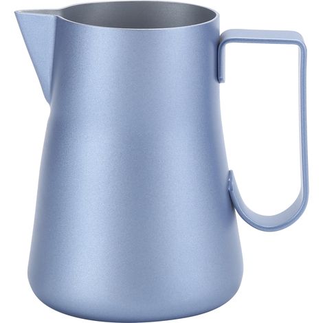Milchaufschäumkännchen aus Edelstahl, blau, 350 ml, für Kaffeezubereitung zu Hause (1/5)