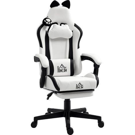 Pour Joueurs et Streamers Chaise Gaming Blanche pour Sessions de Jeu Design Oreilles de Chat Dossier Inclinable Repose-Pieds (1/5)