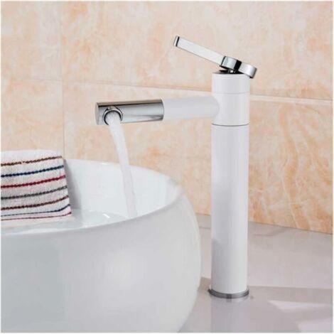 Robinet de lavabo de salle de bain cylindrique noir simple et contemporain, Mitigeur de lavabo - Blanc-Chrome,30cm (1/4)