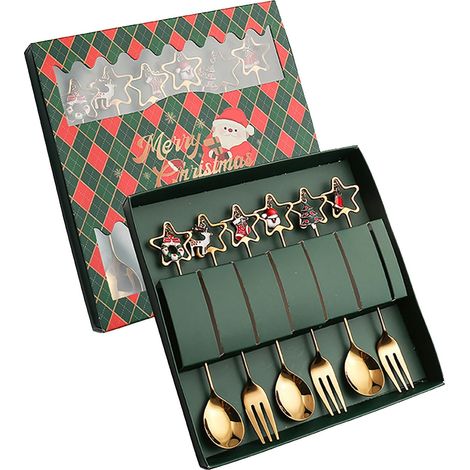 Cuillère Et Fourchette En Acier Inoxydable 304 Forme Étoile À Cinq Branches - Set De Couverts De Table De Noël - 7 Pièces (1/5)
