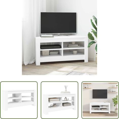 vidaXL Meuble d'angle - MeubleTVd'Angle Blanc 102 x 40,5 x 45 cm Bois d'ingénierie (1/5)