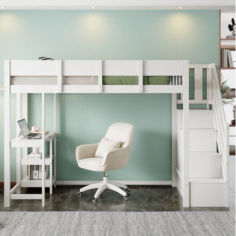 Lit adulte rangement 90 par 200 bois blanc mezzanine HAVRYA (1/5)