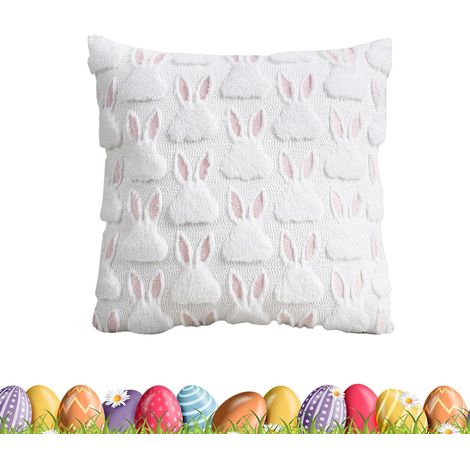 Housse de protection imprimée avec oreilles brodées - Motif lapin mignon - 45 x 45 cm - Style ferme - Pour chambre à coucher, décoration, maison, appartement, canapé, salon
