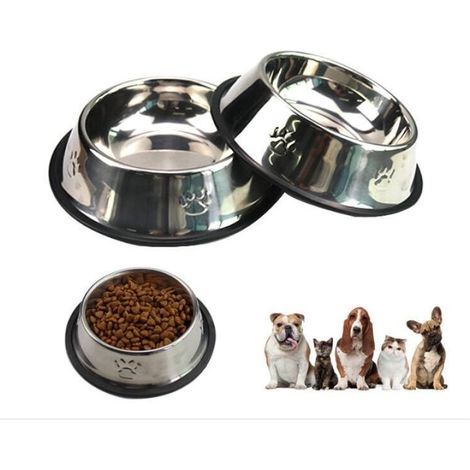2 Gamelles, 18cm, Gamelle Chien, Inoxydable Bols Chat Alimentaire en Acier Antidérapantes avec Base en Caoutchouc, Gamelles d'eau pour Animaux de Compagnie de Petite Taille (1/4)
