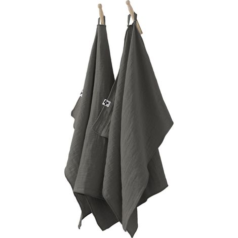 Lot de 2 essuie-mains Gaze de coton 50x70 cm GAIA Gris Granit