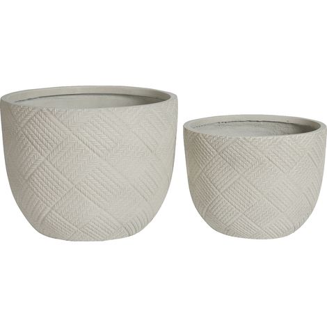 Lot de 2 pots béton ronds 37x28 et 45x35 cm – Gris, décoration rustique – Pour maison jardin terrasse (1/5)