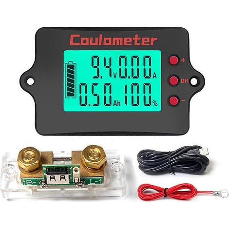 Indicateur de batterie CC 8-120 V PZEM-037, coulomètre, voltmètre, ampèremètre, testeur de batteries acide/lithium/lithium-fer, shunt 100 A (1/5)