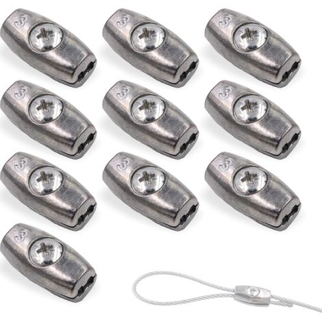 Lot de 10 serre-câbles métalliques à visser, pour câbles métalliques de 3,0 mm de diamètre, zinc moulé sous pression (1/4)