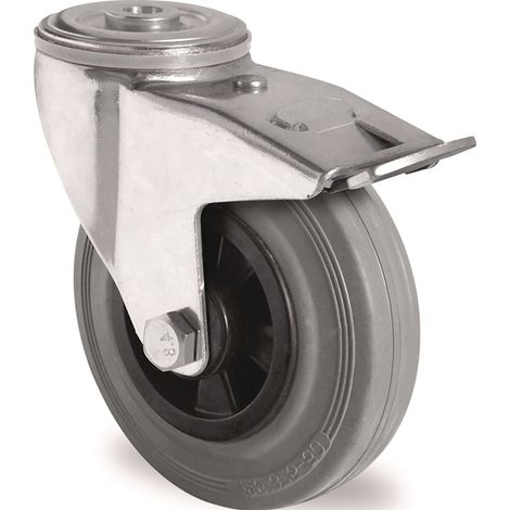 TECWERK Lenkrolle m.Festst.D.100mm Trgf.75kg m.Rückenloch Rollenlager VG grau TECWERK