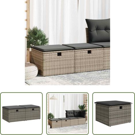 vidaXL Rattanmöbel - 2-tlg. Garten-Sofagarnitur mit Kissen Grau Poly Rattan Akazie (1/5)