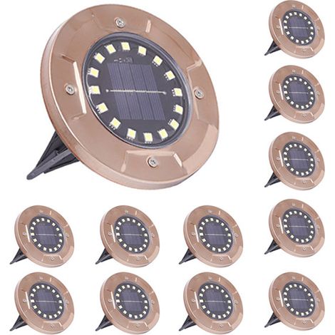 Lampes couleur cuivre solaires, lampes solaires au sol, éclairage paysager de chemin, lumière blanche, d'extérieur, 12 pièces (1/5)
