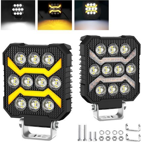 Antom 2er-Pack LED-Scheinwerfer 6500K LED-Arbeitsscheinwerfer 5 Modi 12V 24V IP68 Wasserdicht LED-Leuchten für Geländewagen, LKW, SUV, 4x4, Traktor (1/5)