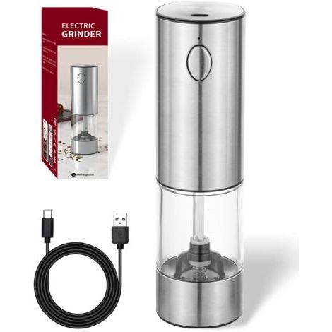 Moulin à sel et à poivre électrique, mécanisme de broyage en céramique en acier inoxydable réglable en continu, rechargeable par usb, avec fenêtre de visualisation (1/5)
